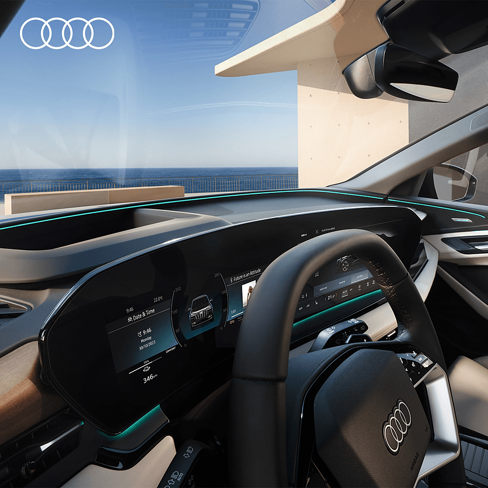 grå blå audi q6 e-tron interiör